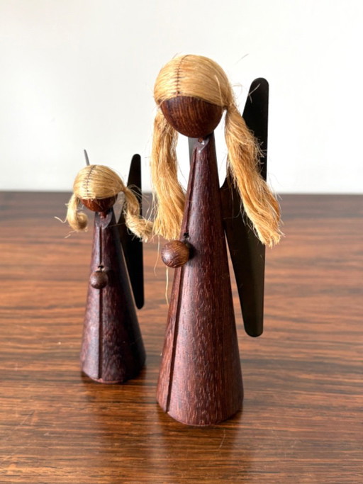 Angeli natalizi vintage in stile danese, in legno di teak, anni '60.