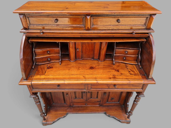Scrivania a cilindro antica, scrivania a rullo, secretaire in legno di mogano, dimensioni: 102x45cm e 117cm (photo 4 of 5)