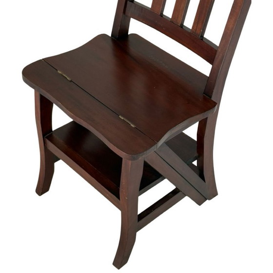 Image 1 of Antike Bibliothekstreppe / Klappbarer Stuhl - Französisches Hartholz - Erfunden von Benjamin Franklin (Franklin-Stuhl)!