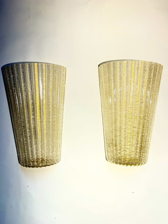 Image 1 of Juego de 2 apliques de pared Barovier & Toso de Murano – Diseño italiano – Elegante cristal acanalado – Acabado dorado