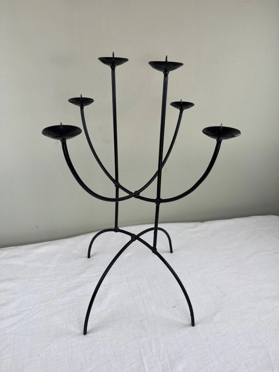 Sculpturale kroonluchter van smeedijzer – Kandelaars en kaarsen, Iron, Bauhaus (photo 7 of 15)