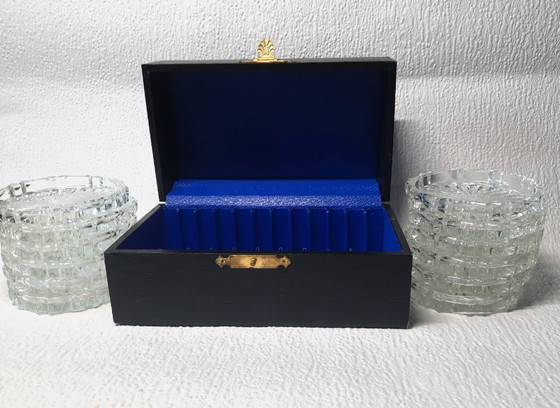Image 1 of (W028) Rare Complete Set: 12 Vintage Crystal Coasters with Original Luxury Box