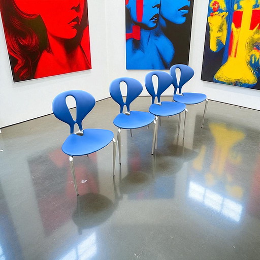 4x Ycami Edizoni chair chairs Gali by Carlo Bartoli blue 1992 Italy