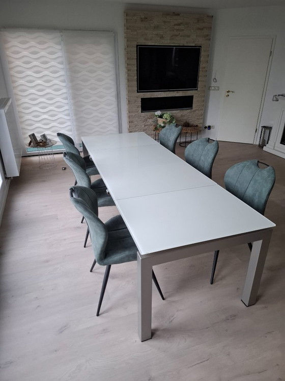 Tavolo da Pranzo Allungabile 130/195/260 * 90 - Designer Italiano, Tavoli da pranzo, Vetro, Metallo, Argentato (foto 3 di 6)