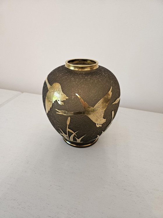 Vaso in vetro inciso dorato di Alfred Taube, Germania, anni '60 – Vasi, Gold (photo 10 of 11)