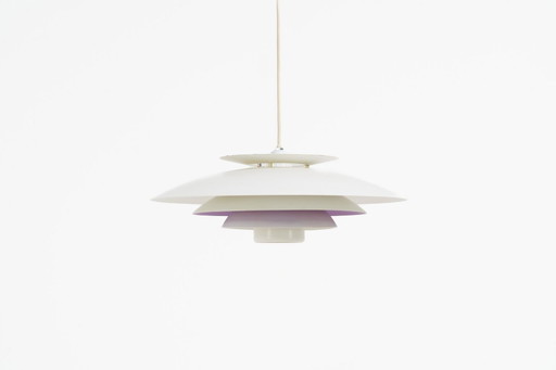 White & lilac pendant light by Form Light (Denmark, 1970s).