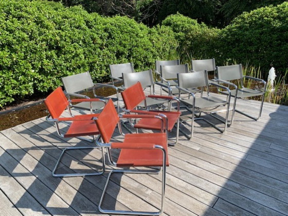 Image 1 of 11 unieke Matteo Grassi MG5 cantilever stoelen chroom/leer - met ingestempeld design logo. Topprijs voor snelle beslissers!