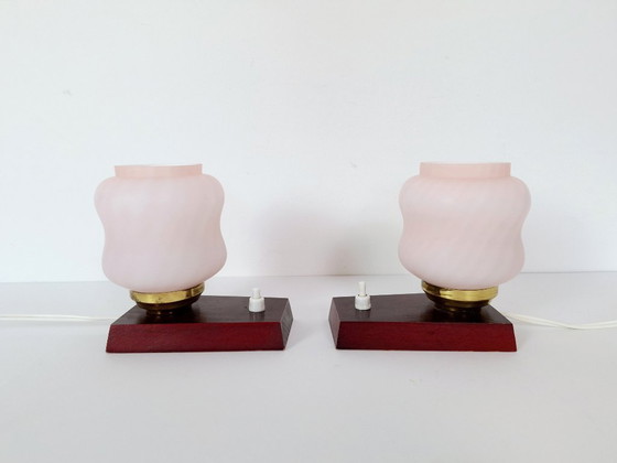 Image 1 of Set van 2 vintage nachtlampjes / roze nachtlampjes / retro lampen / Emi Poljcane lampen / gemaakt in Joegoslavië