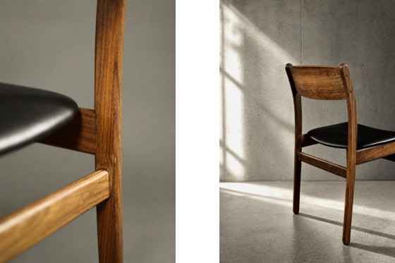Image 1 of Sedie da pranzo scandinave in stile Mid-Century Modern, in teak e vinile, anni '60, set da 4