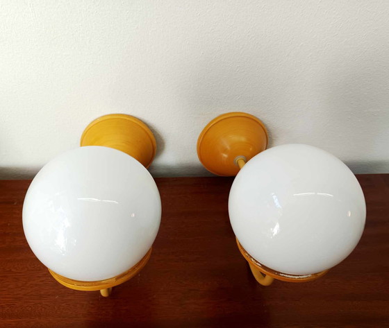 Image 1 of 2x Vintage Ceramic and Opaline Wall Lights