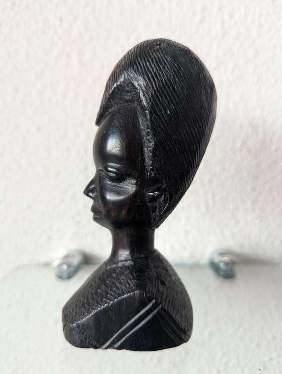 Image 1 of African Woman(Man). Tribal Head Marcari Ebony carved Wood