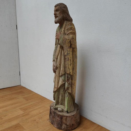 Lebensgroße handgemachte antike religiöse Holzstatue, Heiligenstatue, Bild