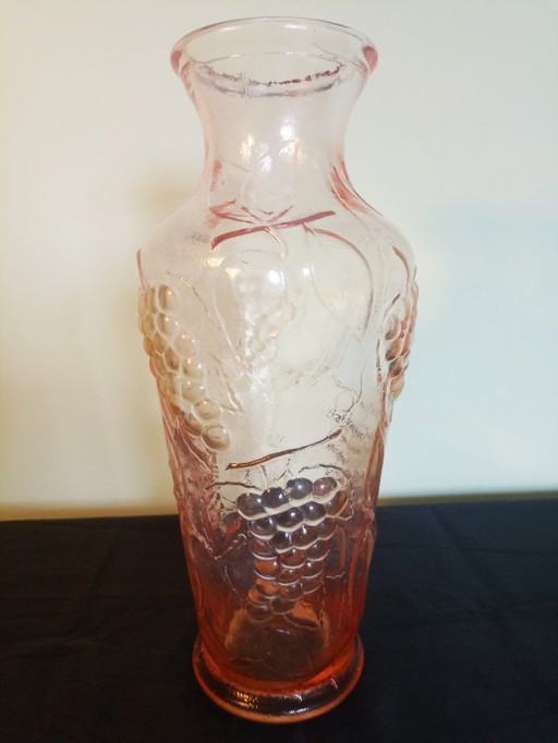 Vintage Italian Empoli vase - pink pressed glass (60-70) - 32 cm high