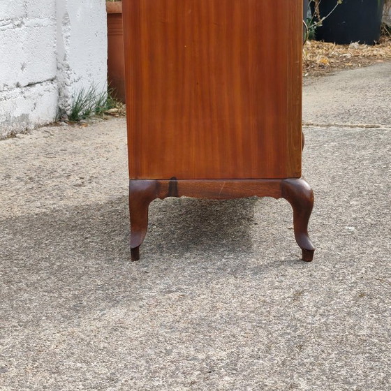 Antieke Franse art-deco console met marqueterie, houten kast met glazen blad, jaren 30 – Ladekasten, Glass (photo 6 of 21)