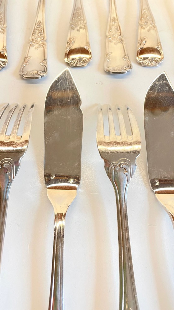Image 1 of 12 Fourchettes 12 Couteaux à Poisson PLATIL Métal Argenté 