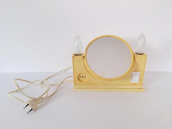 Image 1 of Vintage Vanity Mirror / Retro Cosmetic Mirror / Illuminated Mirror / Space Age Design / 70's Desk Mirror / Tabletop Mirror / Pop