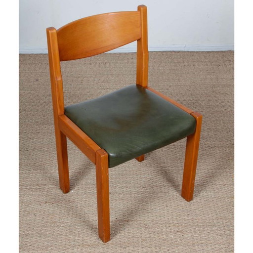 Set van 6 massief iepenhouten en lederen stoelen van Self, 1980.