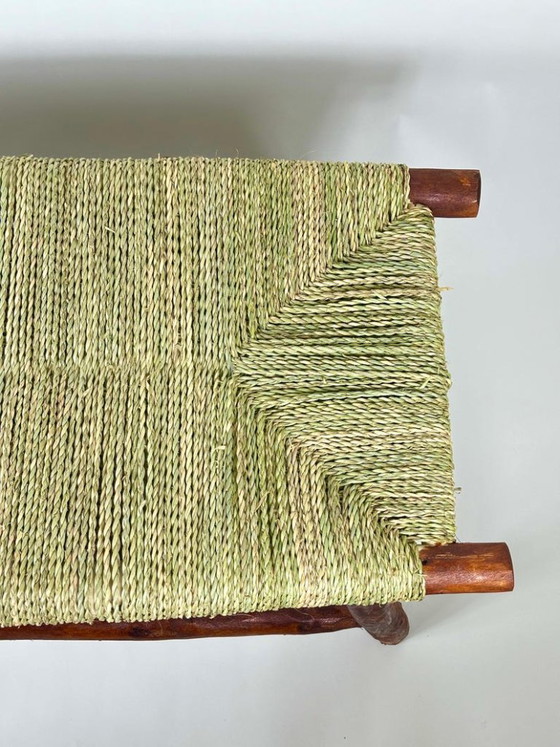 Image 1 of Panchina marocchina intrecciata a mano – Stile rustico boho, seduta in foglie di palma naturali