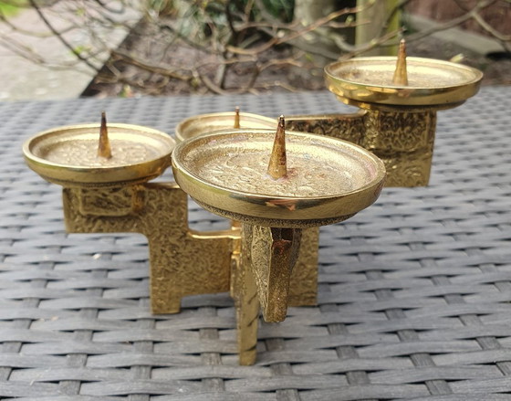 Image 1 of Vintage brutalist messing kandelaar kaarsenhouder 4-lichts