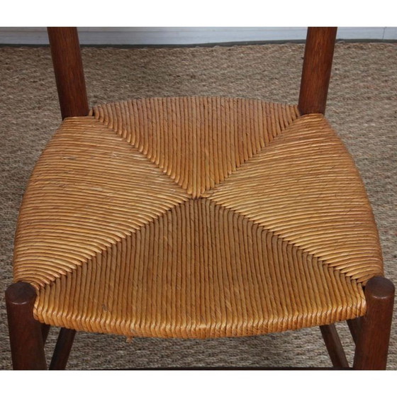 Image 1 of Set of 4 straw-seated wooden chairs, French work, 1950
