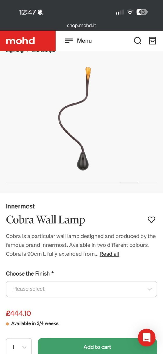 Image 1 of Innermost Cobra 3.0 Leder 90cm LED Wandlamp Bruin BNIB Adviesprijs £349