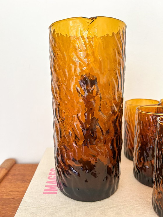 6x Vintage Water Glasses + Decanter Brown 70s Smoked Glass – Glass & Decanter (photo 2 of 8)