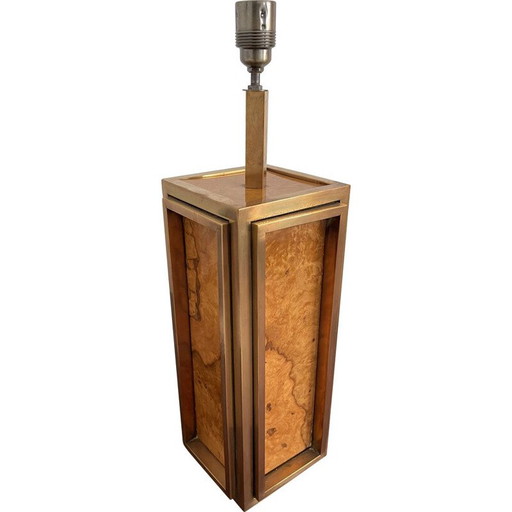 Base de lámpara vintage en madera de olmo y latón dorado de Guy Lefèvre, 1970