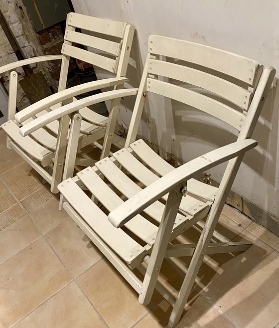 Image 1 of 4 x opvouwbare houten terrasstoelen (circa 1960) waarschijnlijk Italiaans