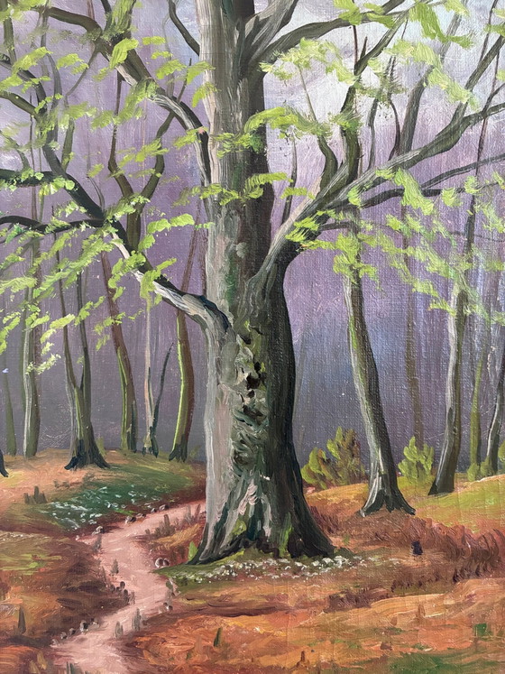 Image 1 of Vintage original forest landscape oil painting, circa 1960s
