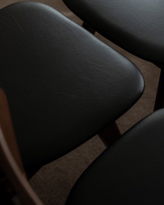 Image 1 of Vintage Dining Chairs by Louis van Teeffelen for AWA (Set of 6) | Reupholstered in Black Skai | Dutch Mid-Century | 1960s