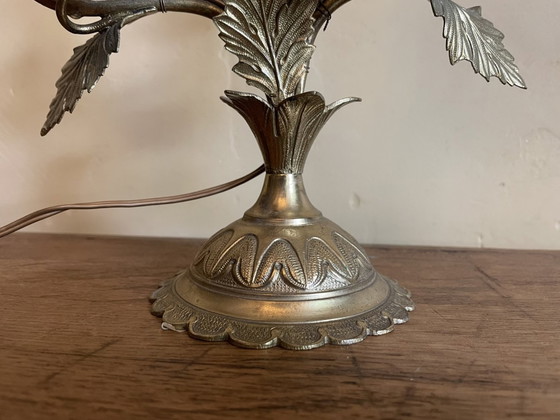 Image 1 of Frivole Schemerlamp Tafellamp Met Bloemen En Kralen Messing Frans