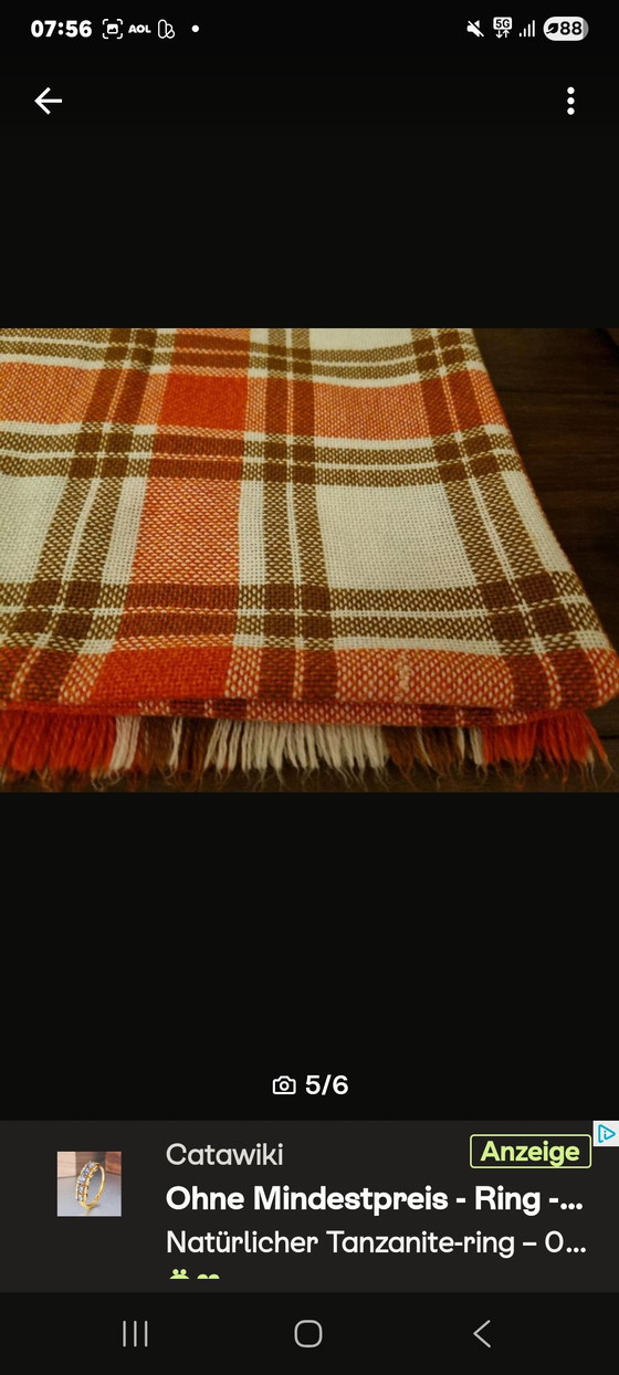 Image 1 of Orange checkered tablecloth from the 1960s/70s