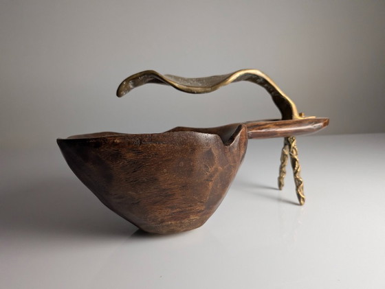Image 1 of David Marshall, skulpturale Obstschale aus Bronze und Holz, Tischdekoration, 1970er Jahre