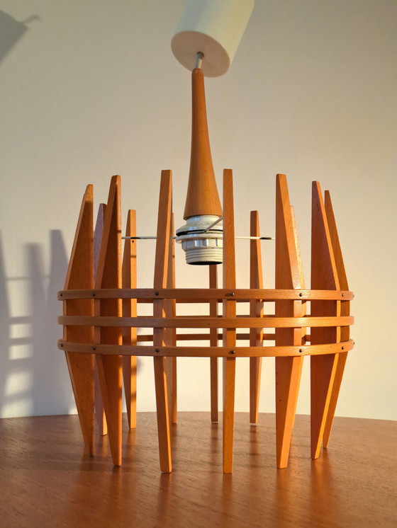 Image 1 of 🟡🟤 Mid-Century Teak Ceiling Lamp – Scandinavian Design – Excellent Condition