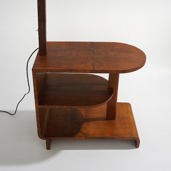 Image 1 of Stehlampe mit Maserholztisch, 1930er Jahre