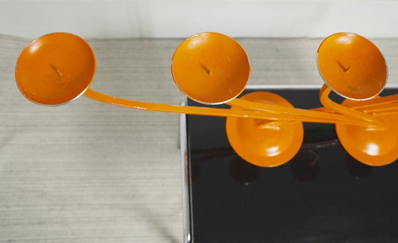 Image 1 of  1970s Orange Candelabra Large Metal Sculptural Mid Century Retro Candle Holder Space Age Statement Centrepiece 