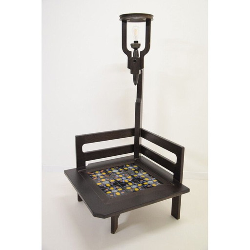 Lampada da tavolo vintage in rovere tinto nero di Guillerme e Chambron, 1960