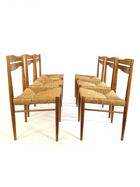 Image 1 of 6x vintage biezematten stoel ‘60