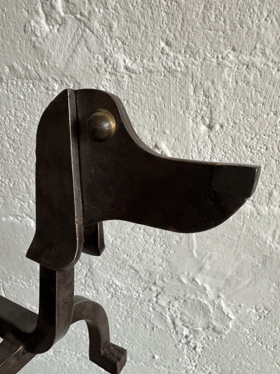 Image 1 of Wrought iron and bronze andirons by Édouard Schenck, 1950s