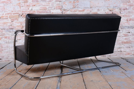 Restored Bauhaus Sofa, by Mücke-Melder, Chrome, Quality Leather, Czech, 1930s – Wood (photo 5 of 11)