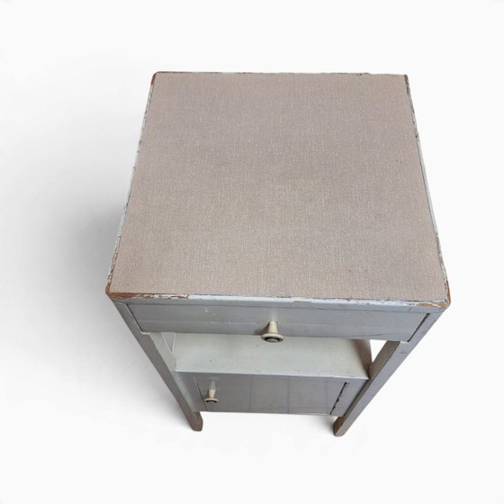 Vintage Nightstand / Cabinet with Drawer and Door, Wood, Plastic, White (photo 2 of 8)