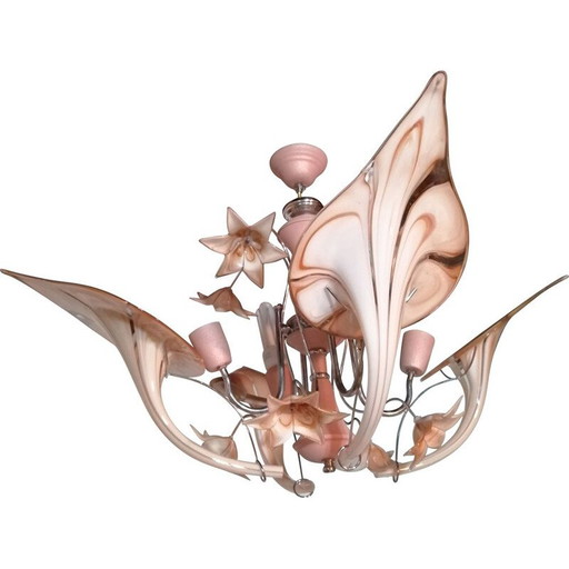 Vintage Murano glass chandelier with iris and calla flowers