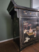 Antique Chinese Cabinet with Paintings and Soapstone