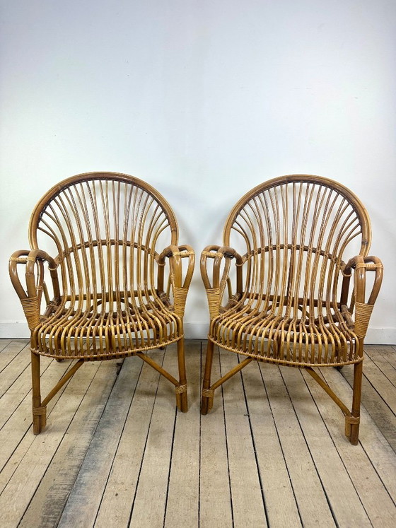 Vintage 1960 Rattan and Bamboo Armchairs (Pair) – Side chairs (photo 3 of 13)