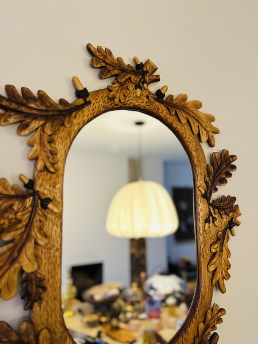 Grande specchio della Foresta Nera – legno intagliato a mano – anni '50/'60 – 75 cm