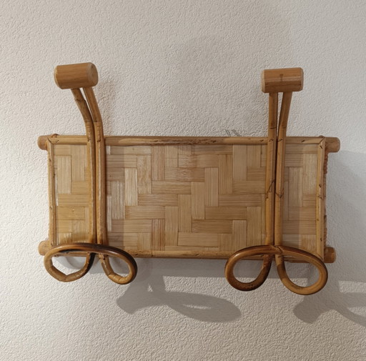 Appendiabiti da parete vintage in bambù e rattan con doppi ganci – kapstokken, Bamboo