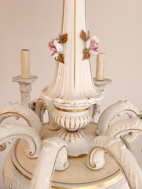 Lampadario a 8 bracci Mangani Ceramiche, in porcellana di Meissen Capodimonte, stile rococò barocco, (photo 22 of 40)
