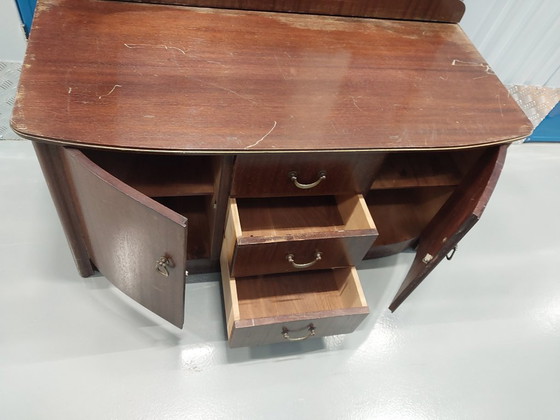 Coiffeuse années 60 avec miroir triptyque, Bois, Verre, Marron, 1960 (photo 7 sur 7)