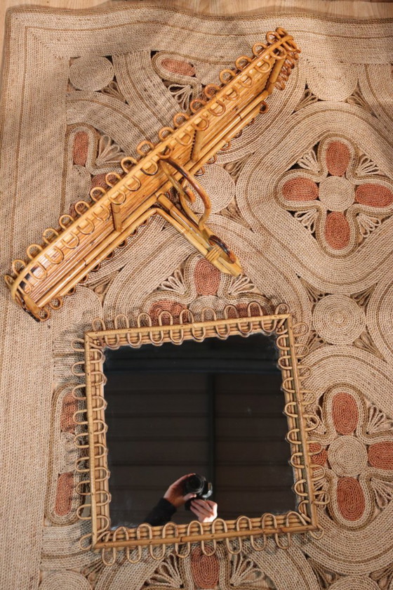 Image 1 of Spiegel en rotan standaard van Franco Albini, Italië 1960