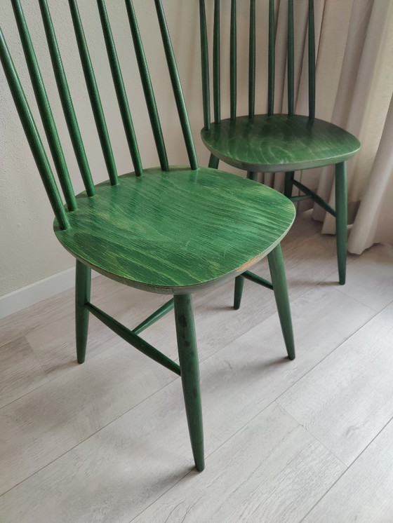 Image 1 of Two green slatted chairs - made by Tacke K. G.